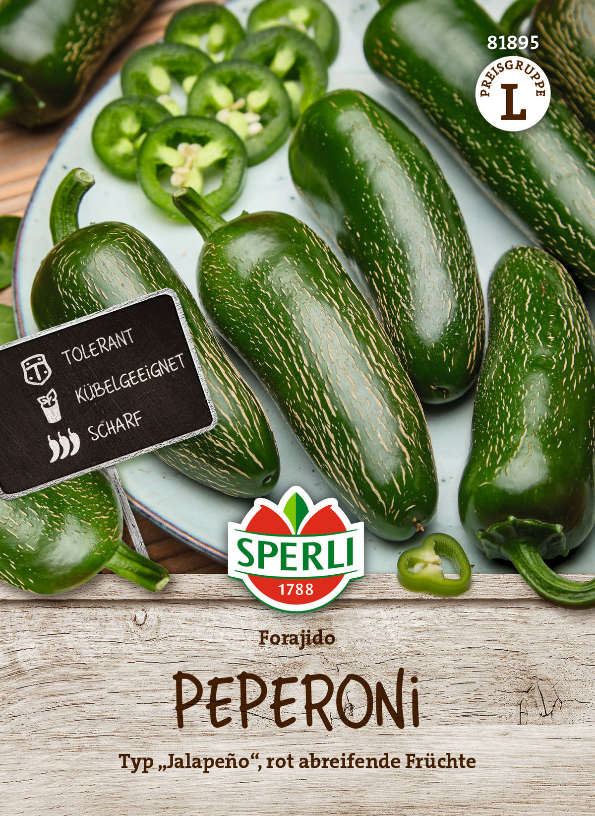 Original-SPERLI-Samentüte, Vorderseite: Peperoni Forajido F1 (Art.-Nr. 81895).