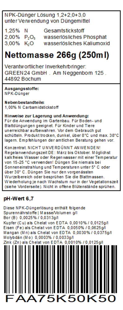 Originale Nährstoffdeklaration · Farn-Dünger
