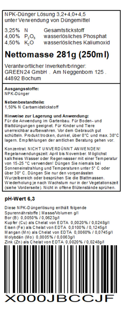 Originale Nährstoffdeklaration · Wüstenrosen-Dünger
