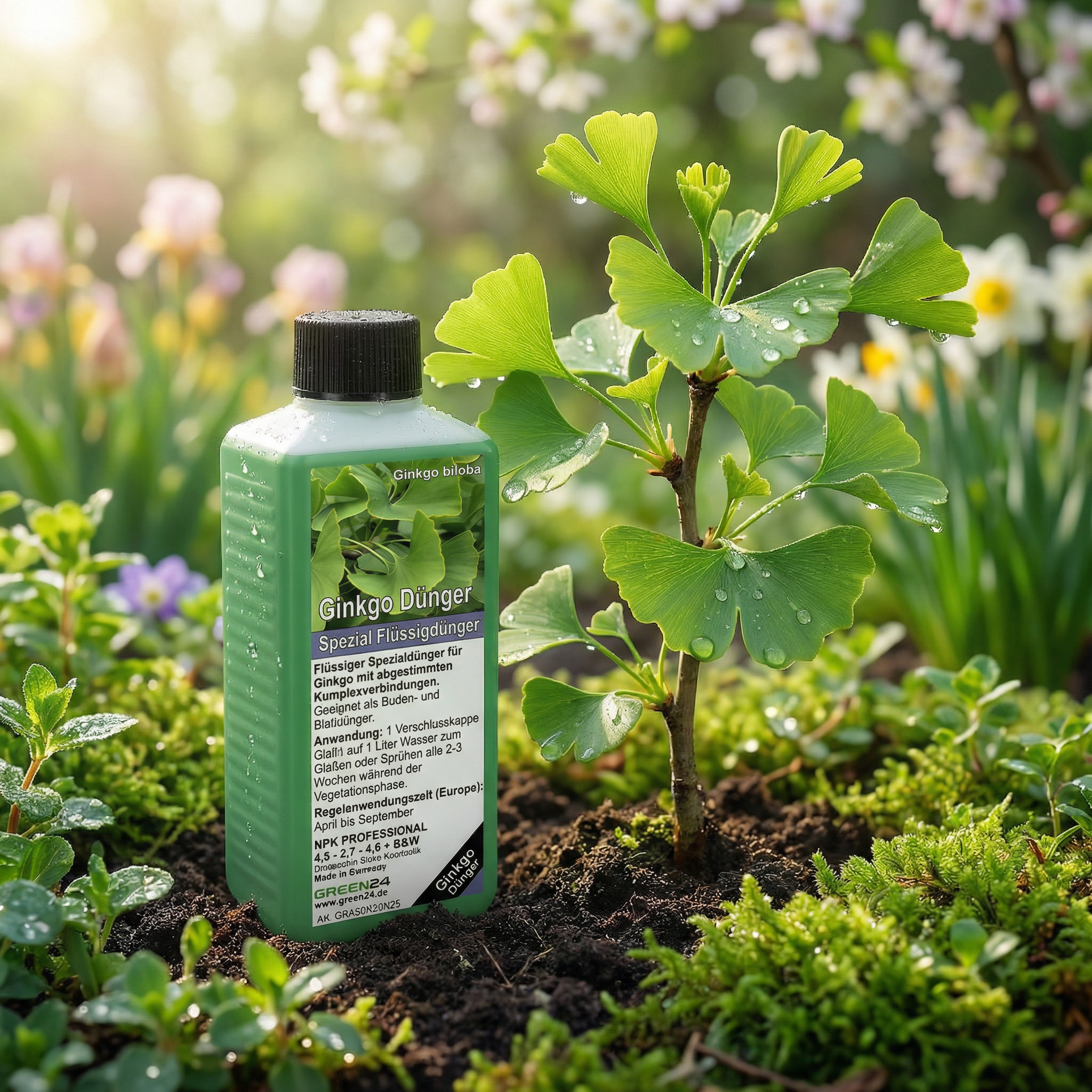 Ginkgo mit Produktflasche
