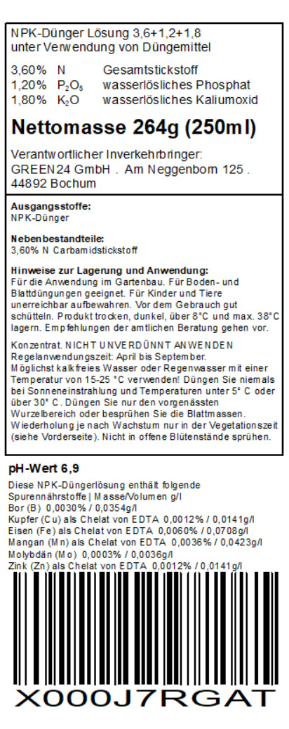 Original nutrient declaration · Tree Fern Fertiliser