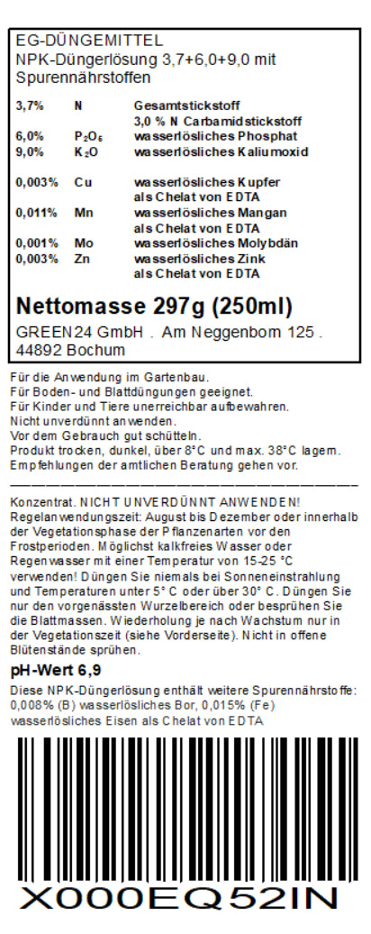 GREEN24 Herbst- und Winterdünger Kalium+, 250 ml