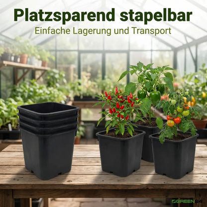Empty stacked and planted square pots