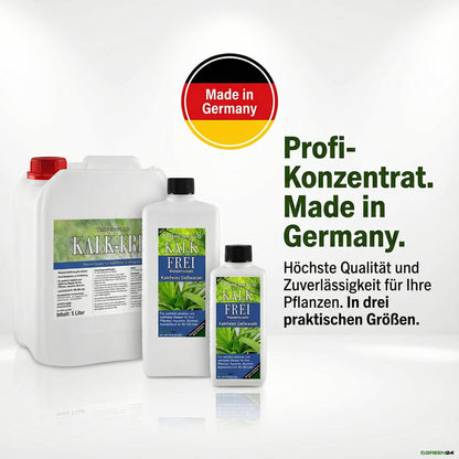Herstellermotiv der Anti-Kalk-Serie mit 5-Liter-Kanister, kleineren Flaschen und Herkunftshinweis