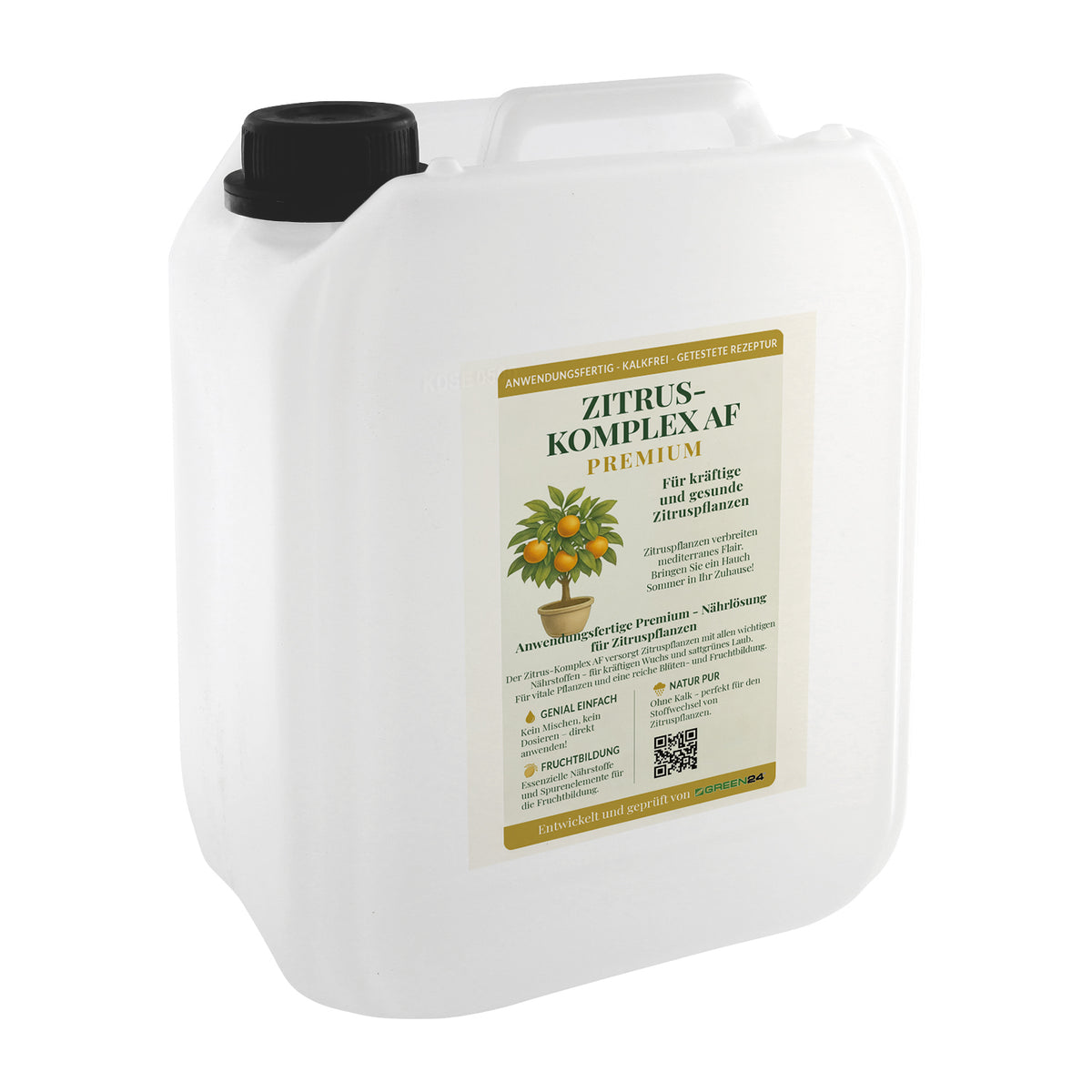 Zitrus-Komplex AF - 5 Liter anwendungsfertiger Spezialdünger kalkfrei mit mehr Eisen gegen Chlorose bei Zitronen, Orangen & allen Zitruspflanzen. Für sattgrüne Blätter und reiche Ernte