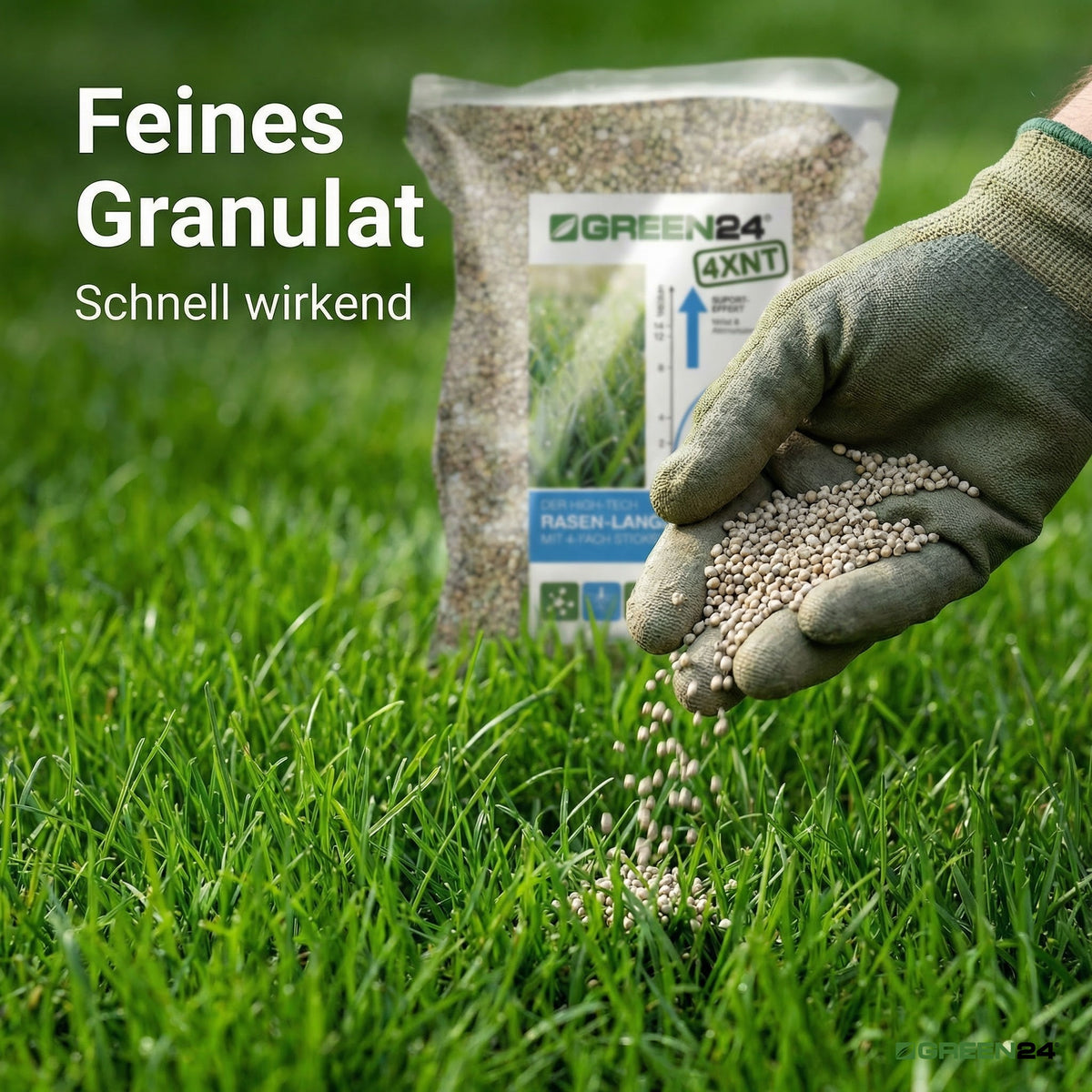 GREEN24 Profi Rasendünger 4XNT NPK 20+5+8 mit Langzeitwirkung je 1 Kg (25 m²) – Für einen dichten, sattgrünen Traumrasen (mit 4 fach N Technologie)