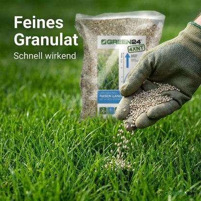 GREEN24 Profi Rasendünger 4XNT NPK 20+5+8 mit Langzeitwirkung je 1 Kg (25 m²) – Für einen dichten, sattgrünen Traumrasen (mit 4 fach N Technologie)