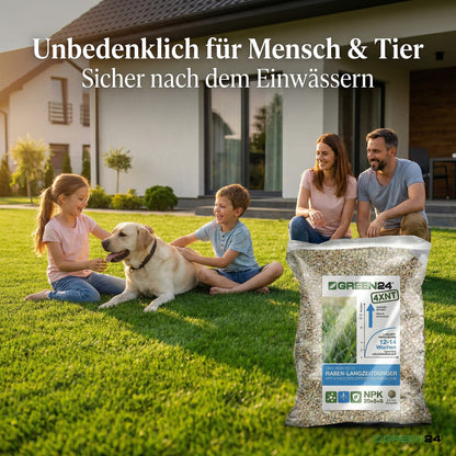 GREEN24 Profi Rasendünger 4XNT NPK 20+5+8 mit Langzeitwirkung je 1 Kg (25 m²) – Für einen dichten, sattgrünen Traumrasen (mit 4 fach N Technologie)