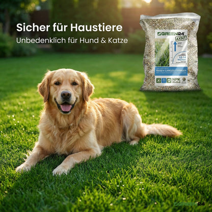 GREEN24 Profi Rasendünger 4XNT NPK 20+5+8 mit Langzeitwirkung je 1 Kg (25 m²) – Für einen dichten, sattgrünen Traumrasen (mit 4 fach N Technologie)
