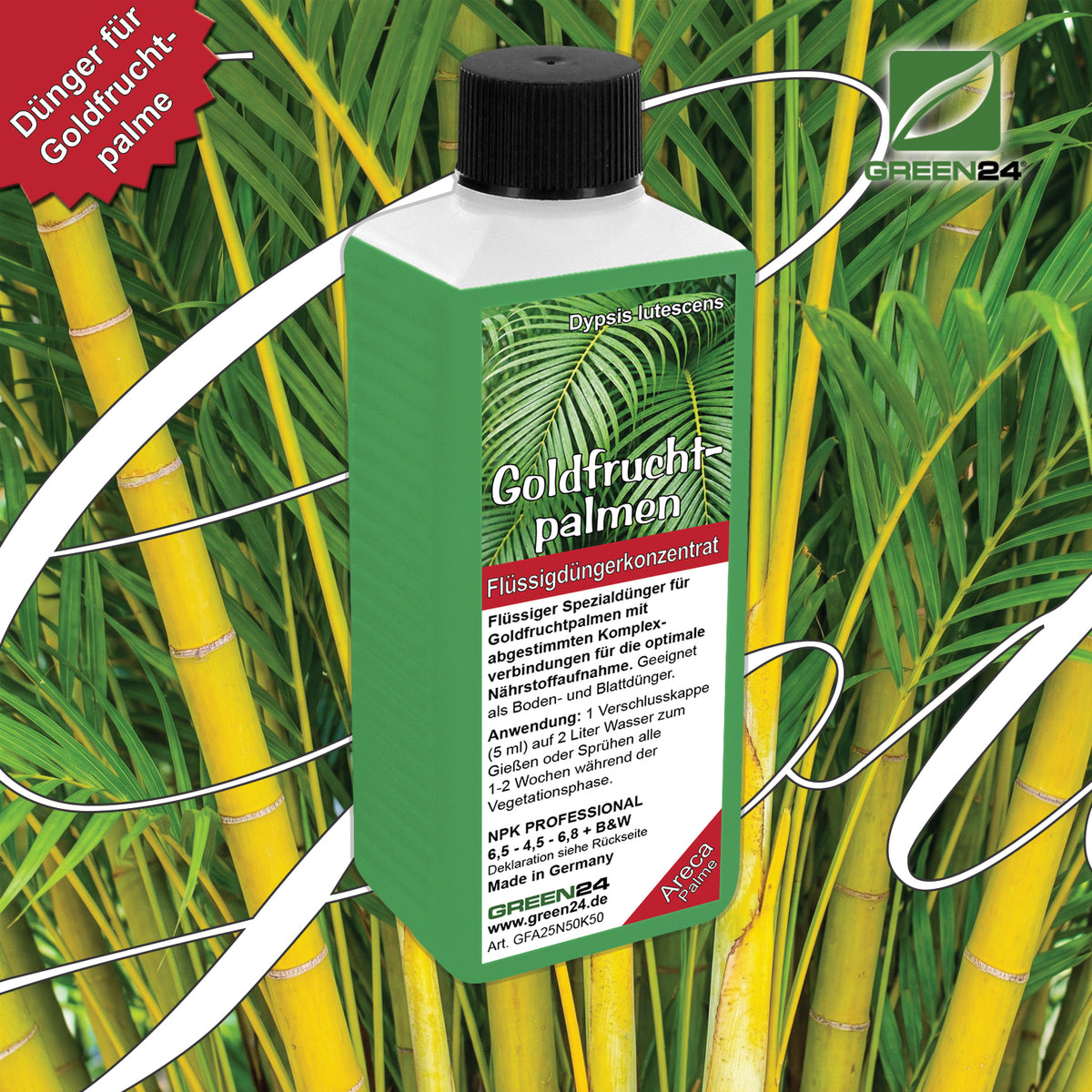 Goldfruchtpalme Dünger – HIGH-TECH NPK Flüssigdünger für Dypsis lutescens, Areca-Palme & Goldpalme – Perfekt für üppiges Wachstum & sattgrüne Wedel – Made in Germany