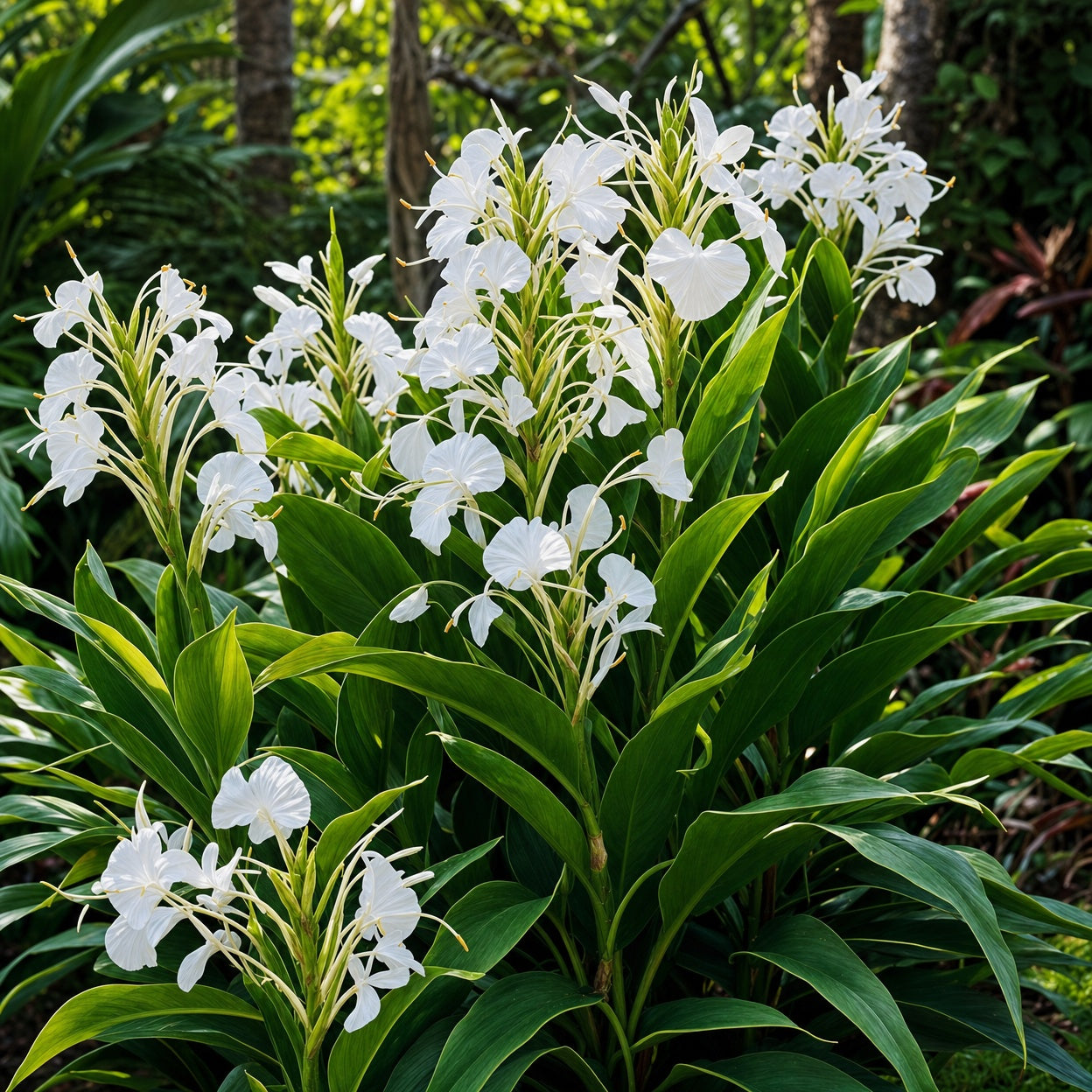 Weiß blühender Hedychium im Garten