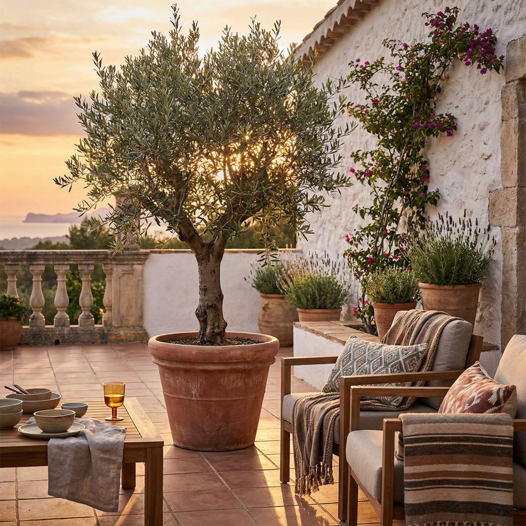 Olivenbaum im Kübel auf einer Terrasse