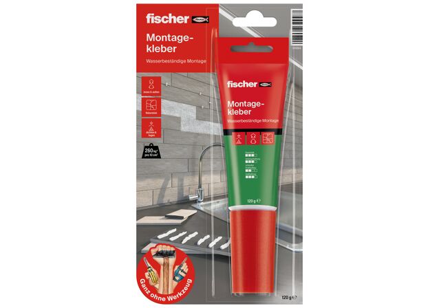 Originalverpackung des fischer Montageklebers 545864 mit 120-g-Tube