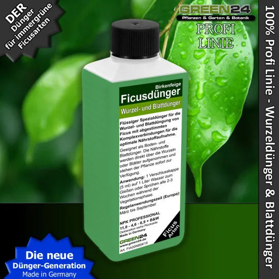 Ficus-Dünger – 250ml Flüssigdünger Konzentrat für groß wachsende Feigenbäume HIGHTECH | NPK + Spurenelemente – Produkt und Anwendung