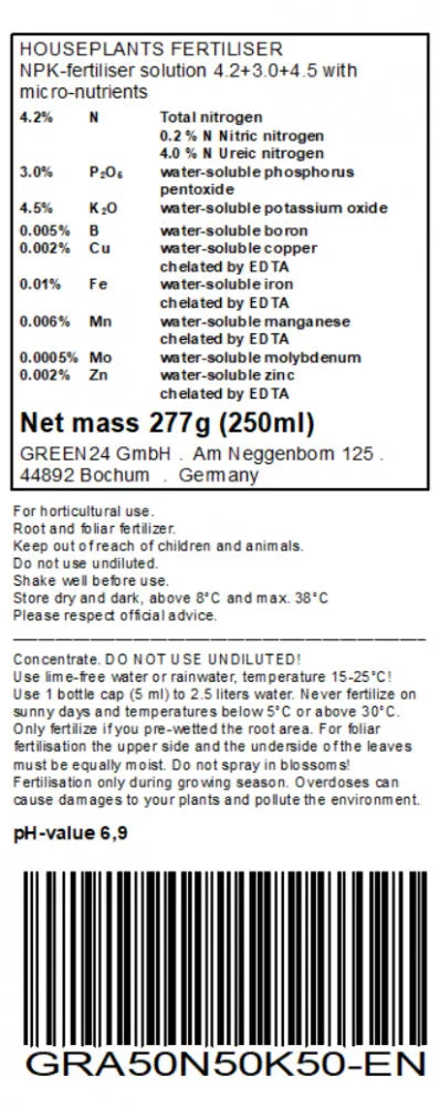 Foliage fertiliser: original English rear label