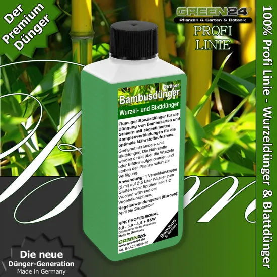 Bambusdünger – 250ml Spezialdünger für alle Bambus-Arten & Ziergräser | Für explosives Wachstum & Asia-Garten-Flair | Ideal für Sichtschutz-Bambus & Kübelpflanzen – Produkt und Anwendung