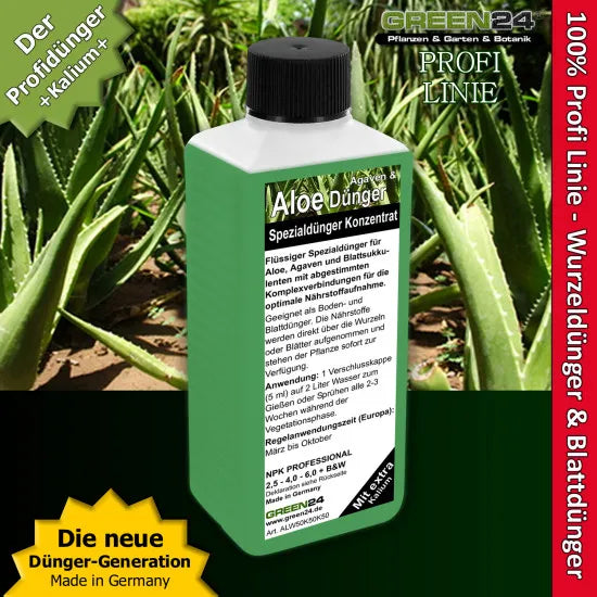 GREEN24 Aloe & Agaven Dünger – 250 ml – Produkt mit Pflanzenmotiv