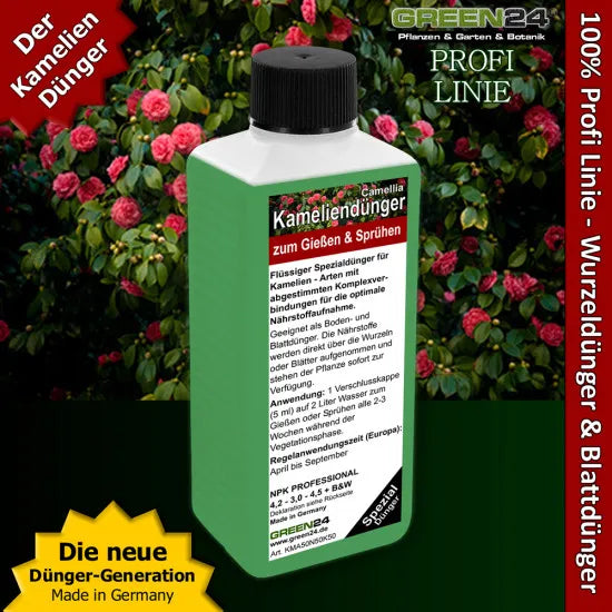 Kamelien-Dünger Camellia-Arten Flüssigdünger, NPK-Dünger für prachtvolle Blüten, 250ml Konzentrat – Produkt und Anwendung