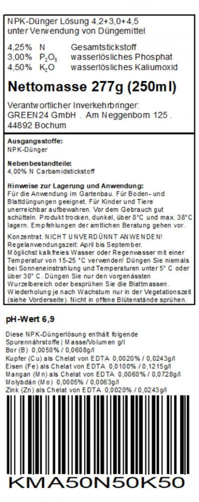Kamelien-Dünger – Originaletikett/Deklaration