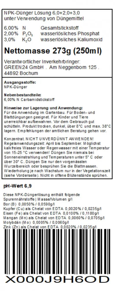 Efeu- & Euonymus-Dünger – Originaletikett/Deklaration
