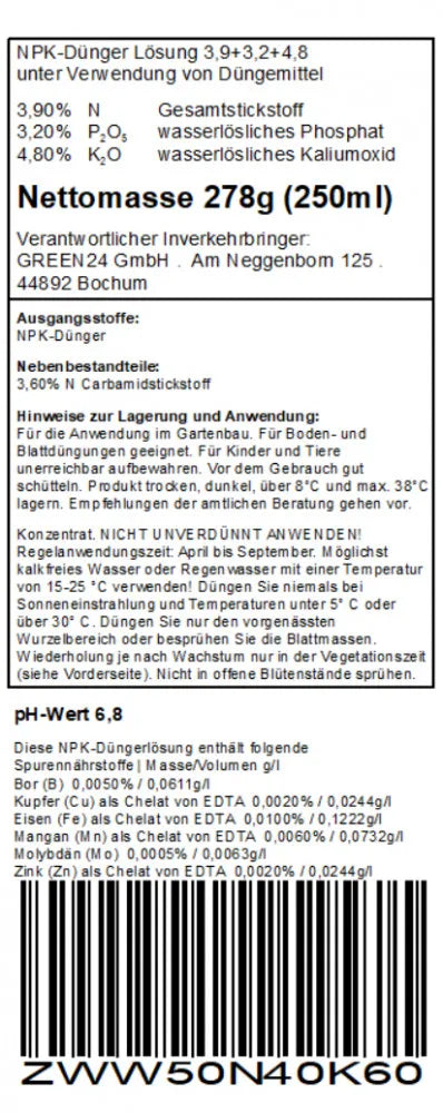 Original nutrient declaration · Flowering Bulb Fertiliser