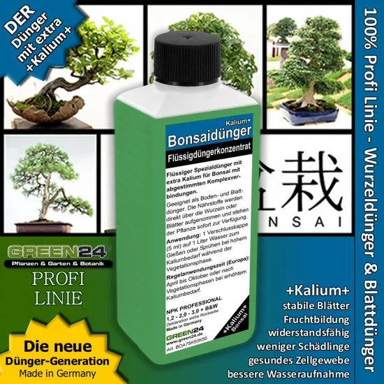 GREEN24 Bonsai-Dünger Kalium+ – 250 ml – Produkt mit Bonsaimotiv