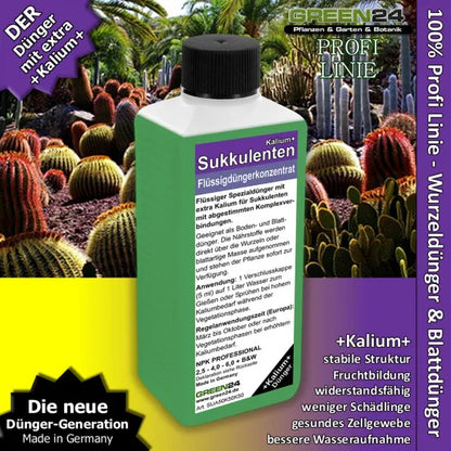 GREEN24 Sukkulenten-Dünger Kalium+ – 250 ml – Produkt mit Pflanzenmotiv