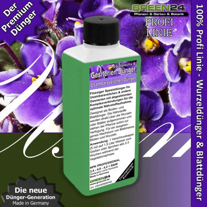 Usambaraveilchen-Dünger – 250 ml – Produkt und Pflanze