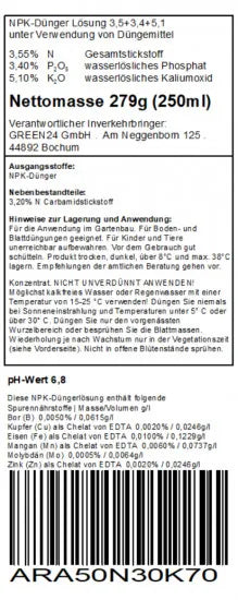 Aronstab-Dünger – 250 ml – deutsches Etikett