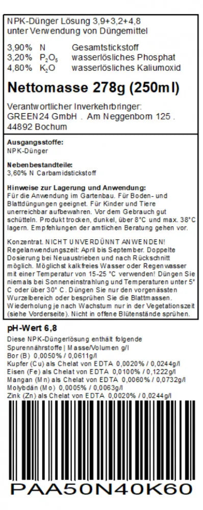 Palmfarn-Dünger · Cycas – Originaletikett/Deklaration