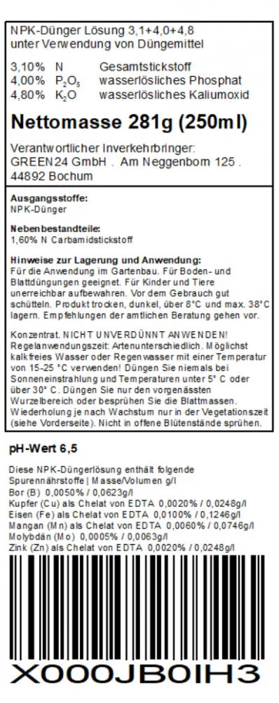 Blattkakteen-Dünger – Originaletikett/Deklaration
