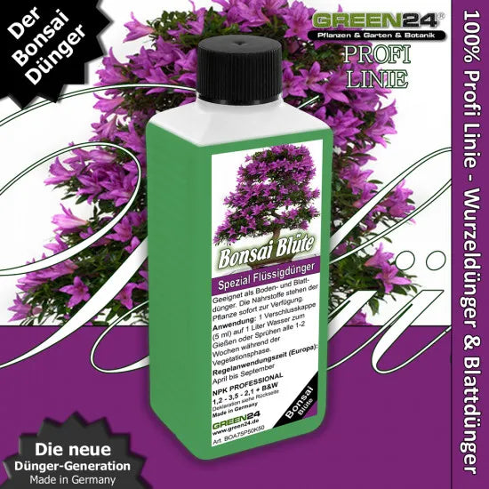 GREEN24 Bonsai Blüten- & Fruchtgehölze Dünger – 250 ml – Produkt mit Bonsaimotiv