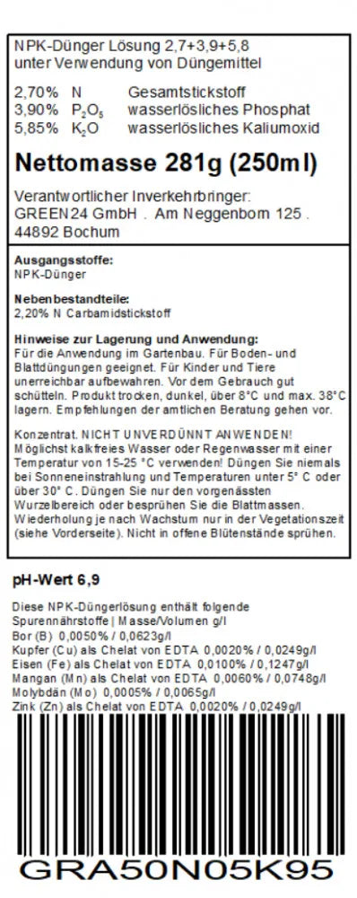 Granatapfel-Dünger – Originaletikett