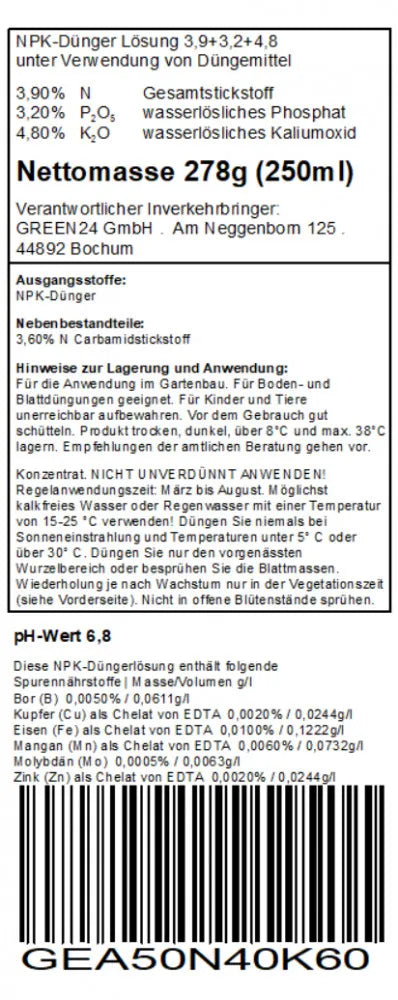 Originale Nährstoffdeklaration · Gemüse-Dünger