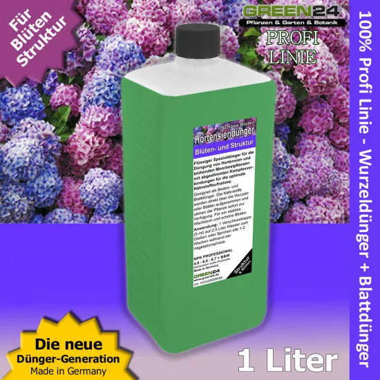 Hortensiendünger XL 1 l flüssig Dünger für Hortensien - Hydrangea NPK Volldünger – Produkt und Anwendung