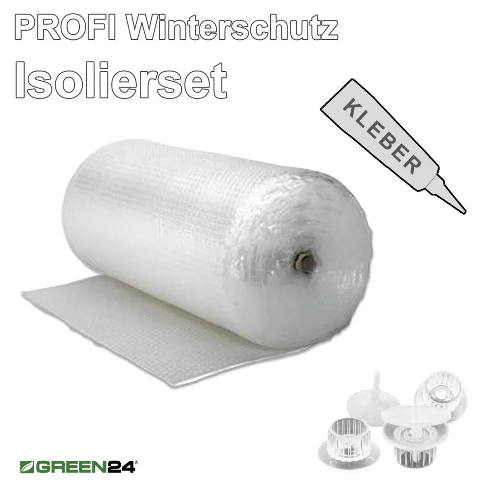 GREEN24 Gewächshaus-Isolierset mit Noppenfolie, Folienhaltern und symbolisch dargestelltem Kleber; Setumfang gemäß Beschreibung