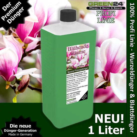 Blüten-Baumdünger XL 1 l Volldünger für blühende Bäume NPK Dünger für Magnolien, Tulpenbaum, Blauglockenbaum, Trompetenbaum, Zierkirschen – Produkt und Anwendung