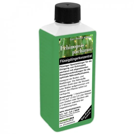 GREEN24 San-Pedro-Kaktus-Dünger – 250 ml – Produktflasche auf weißem Hintergrund
