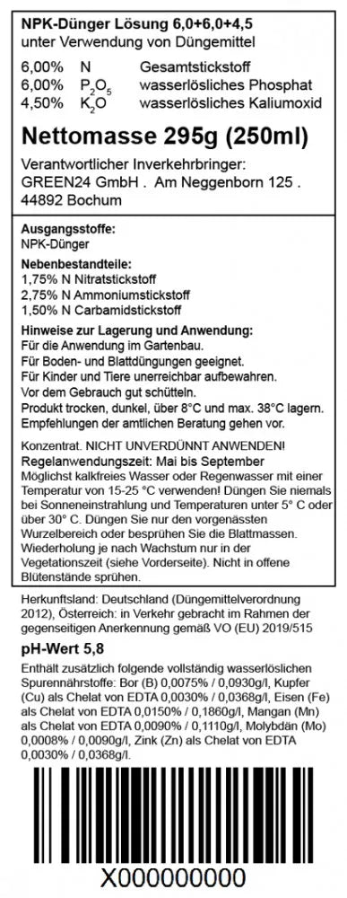 Original German back label Sunflower Fertiliser