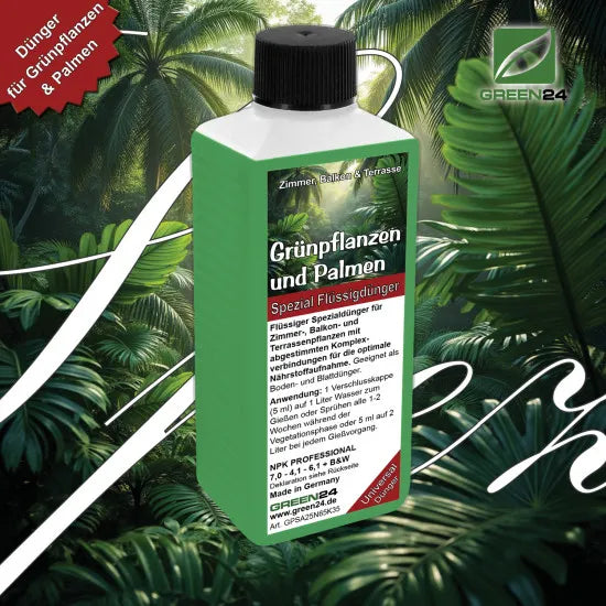 Spezial-Grünpflanzen & Palmendünger Pro – 250 ml – Produkt und Pflanze