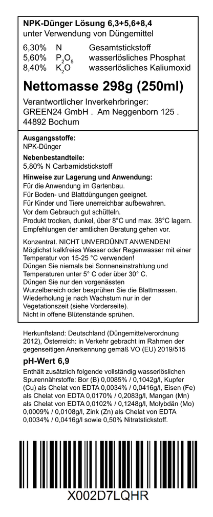 Liguster-Dünger – vollständiges Original-Rücketikett