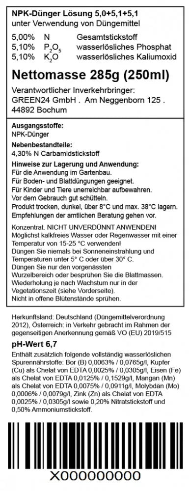 Rückseitendeklaration Pampasgras-Dünger