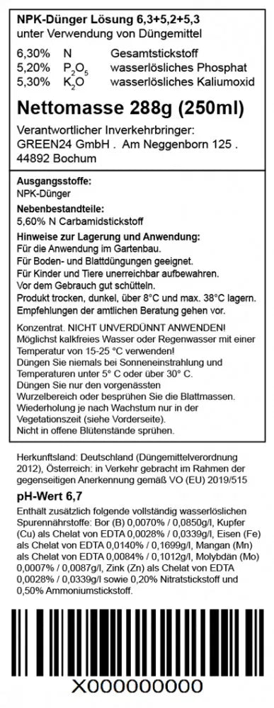 Rückseitendeklaration Magnolien-Dünger