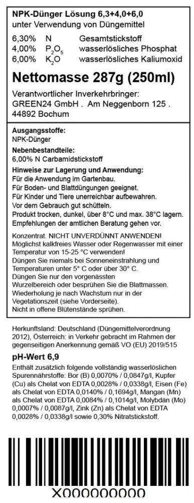 Rückseitendeklaration Hängeweiden-Dünger