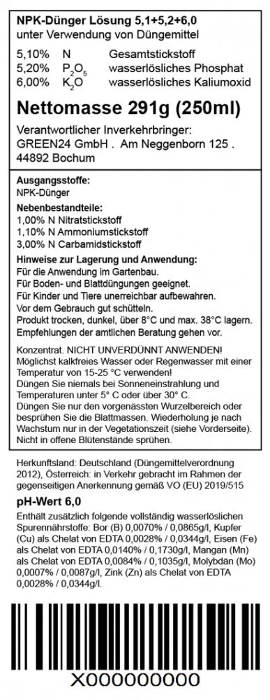 Rückseitendeklaration Bergenien-Dünger
