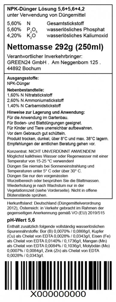Original German back label Blood Lily Fertiliser