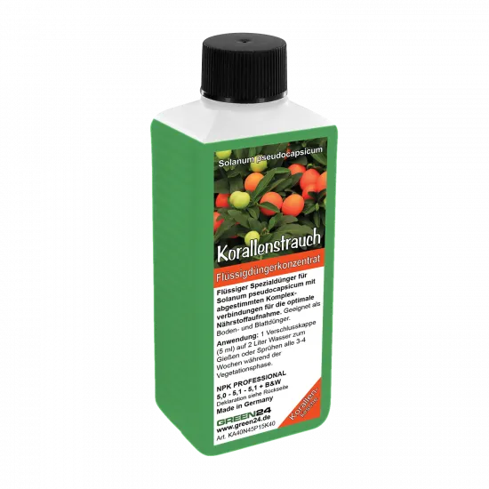 Korallenstrauch – Dünger Solanum pseudocapsicum 250 ml Mineralischer Flüssigdünger mit Spurenelementen | Für Korallenbäumchen / Korallenkirsche / Jerusalemkirsche | Blatt- & Wurzeldüngung – Produktansicht