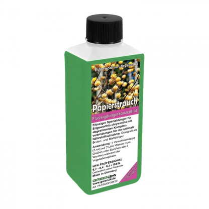 Papierstrauch - Dünger Edgeworthia chrysantha 250 ml N-P-K Flüssigdünger mit Spurenelementen | Japanischer Papierbusch / Honigblume / Mitsumata pflegen & düngen | Für Anzucht, Wachstum, Blüte, Frucht – Produktansicht