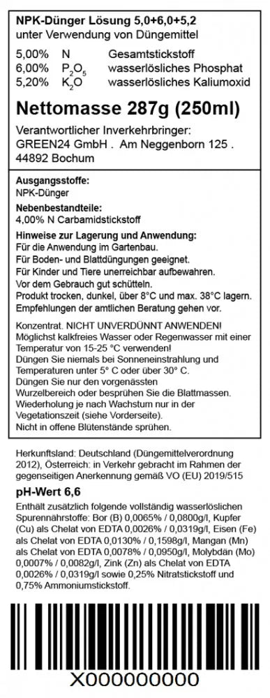 Original German back label Maranta Fertiliser