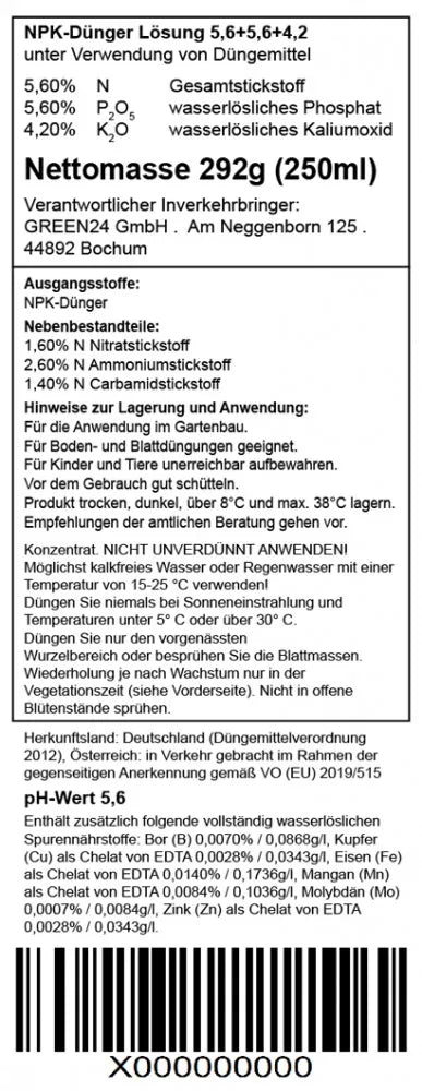 Original German back label Sparrmannia Fertiliser